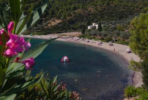 a beach with a group of people in the water at Studio Cozy - In the Heart of Skyros Village in Skiros