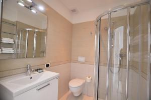 a bathroom with a shower and a toilet and a sink at Club Nautico - Phoenix Studio Lake View in Riva del Garda