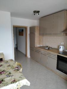 a kitchen with a table and a counter top at APARTMANI INES RABAC in Rabac