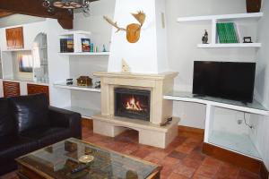 sala de estar con chimenea y TV en La Canaleja en Torre Val de San Pedro