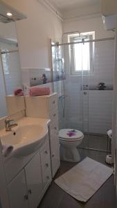 a bathroom with a sink and a toilet and a shower at Apartmani Sonja in Rab