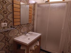 La salle de bains est pourvue d'un lavabo et d'une douche. dans l'établissement MONOLOCALI DA VINCI, à Falconara Marittima