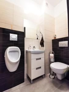 a bathroom with a toilet and a sink at Apartament Dominikana in Sianozety
