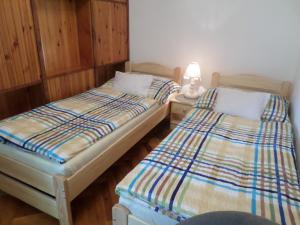レーヴフュロップにあるSzabadidő Vendégházのベッド2台が隣同士に設置された部屋です。