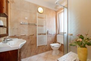 a bathroom with a toilet and a sink and a shower at Apartments Bellistra Labin in Labin +6 photos