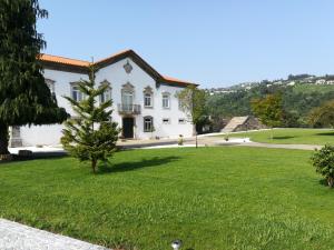 una casa blanca con un árbol en el patio en Quinta da Portelada en Peso da Régua