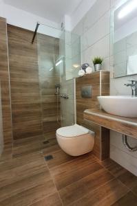 a bathroom with a toilet and a sink and a shower at Vasiliki House in Sarti