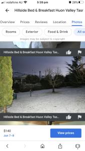 página de un sitio web con una foto de un árbol en Hillside Bed and Breakfast, en Huonville