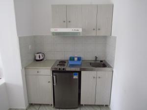 a small kitchen with a stove and a sink at Paradise Apartments Studios in Mylopotas