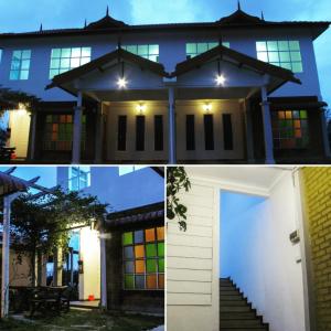 a collage of photos of a house with rainbow windows at Andalus beach residence in Marang