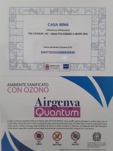 Certifikát, hodnocení, plakát nebo jiný dokument vystavený v ubytování Casa Mina affittacamere