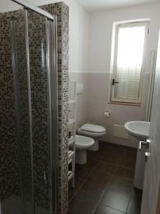 a bathroom with a shower and a toilet and a sink at Stanza Olmo Caserta in Caserta