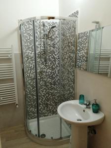 La salle de bains est pourvue d'une douche et d'un lavabo. dans l'établissement Stanza Olmo Caserta, à Caserte