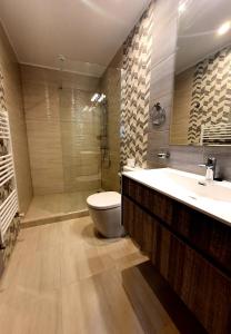 a bathroom with a toilet and a sink at Kon Tiki in Sibiu