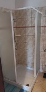 a shower with a glass door in a bathroom at APP-AMELIJAS in Zambratija +58 photos
