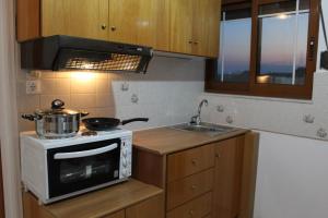 una piccola cucina con piano cottura e lavandino di Vakis Apartments 2 a Romanón