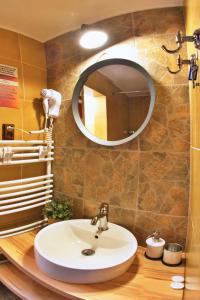 a bathroom with a sink and a mirror at Penzion Mini in Liberec