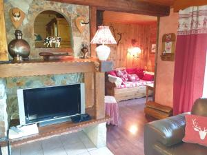 een woonkamer met een tv en een open haard bij CHALET ALISTELLE - 10 à 12 personnes - TIGNES LES BREVIERES in Tignes