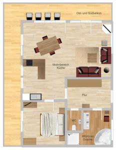 - un plan d'étage d'un petit appartement avec une chambre dans l'établissement Sonnleiten - Guggerhof - Villa Sonnenwies, à Tannheim