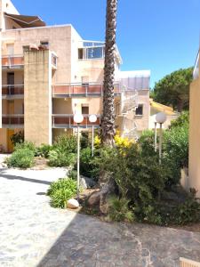 un edificio con una palma accanto a un marciapiede di Duplex rénové les pieds dans l'eau a Calvi Altre 18 foto