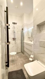 多德雷赫特的住宿－In Den Visser，白色的浴室设有卫生间和水槽。