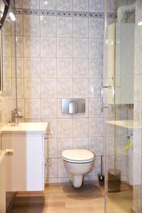 a bathroom with a toilet and a sink and a shower at FeWo 1 - Deidesheim in Deidesheim