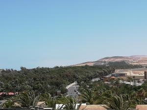 une vue d'une ville avec des palmiers et une route dans l'établissement Calm Rest, à Costa Calma