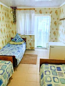 a bedroom with two beds and a window at Novaya Dacha in Kurortne