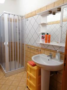 La salle de bains est pourvue d'un lavabo et d'une douche. dans l'établissement casa marino, à Montallegro