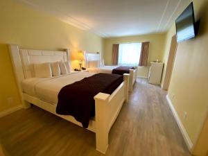 a bedroom with a large bed and a flat screen tv at Hollywood Celebrity Hotel in Los Angeles