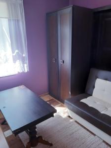 ein Wohnzimmer mit einem Sofa und einem Couchtisch in der Unterkunft Dom i Pokoje Gościnne Zaruby Sejny in Sejny