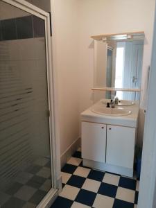 a bathroom with a sink and a shower at MAISON AU COEUR DE LA PETITE CITE DE CARACTERE in Malestroit