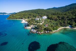 an aerial view of an island in the water at Villa Victoria by La Scala Beach in Limenas