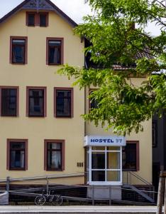 a bike parked in front of a building at Hostel 37 in Göttingen