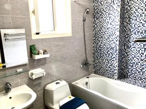 a bathroom with a toilet and a tub and a sink at No.51 Ruisui Homestay in Ruisui