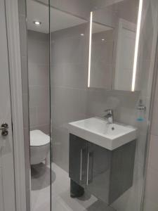 a bathroom with a sink and a toilet at Stunning Double Room in Harrow Wembley - Khoob House in London