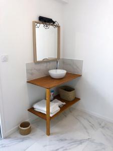 uma casa de banho com um lavatório e um espelho em Appartement calme & lumineux proche centre em Saumur
