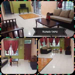 two pictures of a living room with a couch and a table at SRHOMESTAY KUALA TERENGGANU in Kuala Terengganu