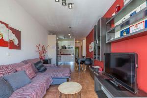 a living room with a couch and a flat screen tv at Apartamento Steffi - Centro de Nerja in Nerja