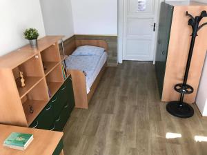 a bedroom with a bed and a desk at Hostel Masarykova in Prague