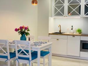 Kuchyňa alebo kuchynka v ubytovaní Apartament Jantarowe Zacisze Blue
