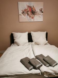 1 cama con 2 almohadas y toallas en Stay Inn Braunschweig en Brunswick