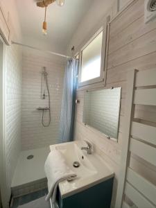 a bathroom with a sink and a shower and a tub at CENTRE CHATELAILLON GRAND LOFT ** 100m DE LA PLAGE in Châtelaillon-Plage