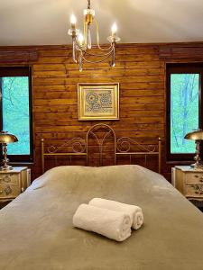 Un pat sau paturi într-o cameră la Pensiunea Lac
