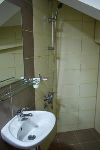 La salle de bains est pourvue d'un lavabo et d'un miroir. dans l'établissement Apartman Jovana, à Sokobanja