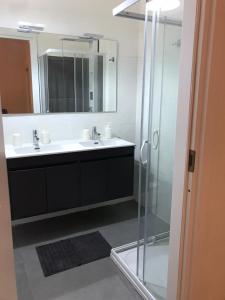 W łazience znajduje się umywalka i przeszklony prysznic. w obiekcie Casa Setter w Turynie