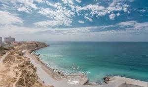 uma vista aérea para o oceano e uma praia em Caspian Riviera Grand Palace Hotel em Aktau