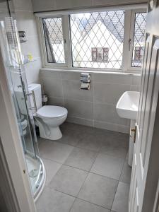 uma casa de banho com um WC e um lavatório em Adare Guesthouse em Galway