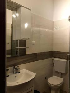 a bathroom with a white toilet and a sink at Draga Rooms in Njivice
