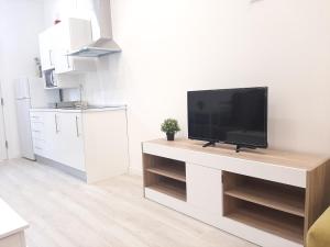 a living room with a flat screen tv on a counter at MÁLAGA VELARDE cENTER in Málaga